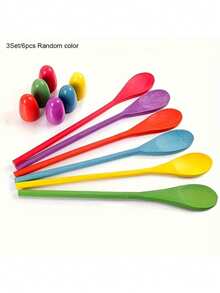 6件套随机颜色木制勺子彩蛋竞速游戏套装，木制平衡勺复活节彩蛋竞速游戏套装，户外草坪游戏，复活节礼物