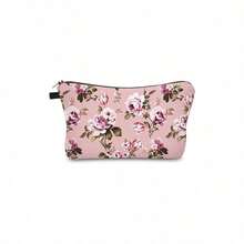 - Bolsa de maquillaje de viaje, bolsa pequea, regalo para mujeres, Corazn dorado cepillado, Casual - Flores de rubor rosa - Ver 2