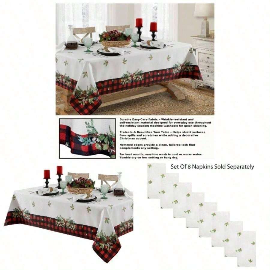 Aspen - Mantel de tela de Navidad, diseo de bfalo rojo y negro con borde de guirnalda, mantel de fcil cuidado, rectangular de 52x 70 pulgadas - 259,1 x 152,4 cm (Rectangular) - Ver 1