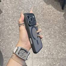 Compatible  16/15/14/13/12 Pro Max Plus Magnetic Macaron Phone Case, Shockproof Protection, Classic Mixed Transparent Phone Case - màu đen - Xem 6