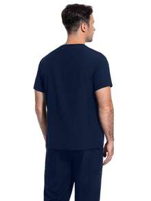 cimmuovere 男士短袖多口袋纯色工作服上衣，护士工作服，牙医保健服，宠物医院，实验室，男士制服，医用制服