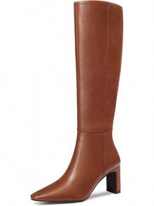MUCCCUTE Knee High Boots For Women Chunky Heel Square Toe With Side Zipper Pull On Tall Fall BotasChristmas - Brown-chunky Heel - View 10
