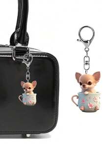 Puppy Keychain, Puppy-Shaped Pendant ,Cute Puppy Bag Pendant, Keychain Pendant,Glitter Puppy Charm Keychain , For Bag, Sparkling & Metal Accessory,Simple And Fashionable, For Purses And Bags For Women,Fashionable Embellishment, Exquisite Decoration Of Daily Life,Gifts For Women And Girls, Valentine's Day, New Year's Gifts,Small Gift Exchange - Multicolor - View 1