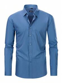 Rand paul Men's Long-Sleeved Dress Shirt With Thin Stripes, Perfect Cut And Soft Fabric - 寶藍色 - 查看 1