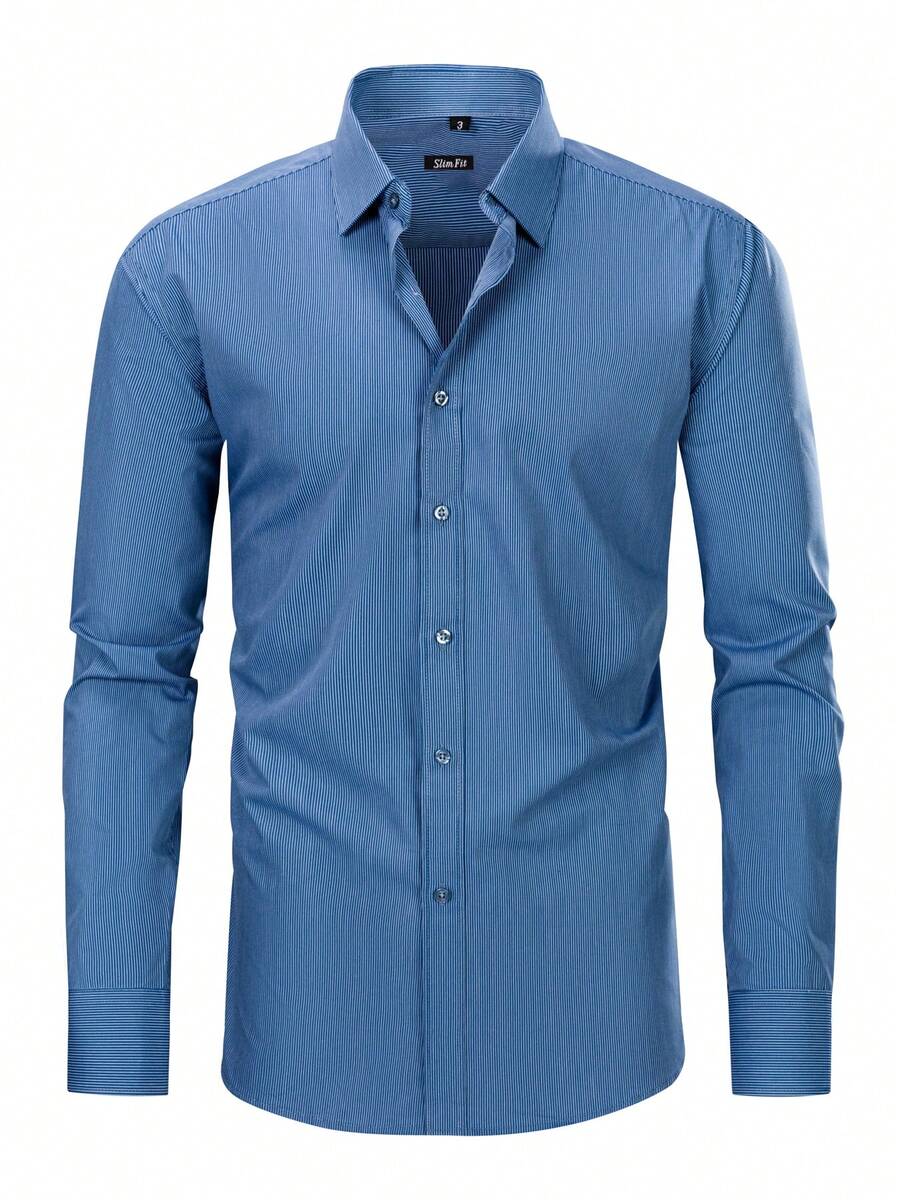 Rand paul Men's Long-Sleeved Dress Shirt With Thin Stripes, Perfect Cut And Soft Fabric - 寶藍色 - 查看 1