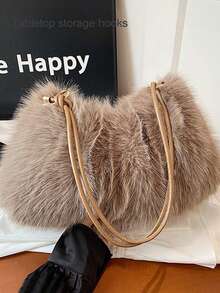 Borsa a tracolla in pelliccia finta soffice, design minimalista, stile di nicchia, piccola borsa a tracolla da donna, morbida e soffice, texture pelosa, casual chic, borsa portatile in stile Y2K, adatta per San Valentino, primavera e inverno, la migliore borsa primaverile, si abbina perfettamente agli outfit autunnali - Multicolore - Visualizzare 3