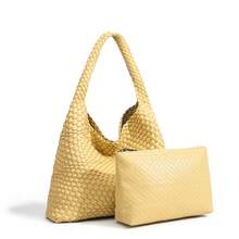 Handmade Woven Handbag - Single Shoulder, Large Capacity, Bucket-Shaped, Suitable For Commuting, Versatile Tote Bag, Mother Bag - Yellow - View 2