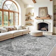 9x12 Area Rugs Living Room - Large Boho Stain-Resistant Rugs With Non-Slip Backing, Vintage Design Bedroom, Beige/Brown, Home Decor Floor - Grey White - View 1