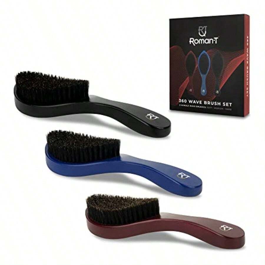 Men's 360 Wave Brush Set With Three Handles For Achieving Perfect 360 Waves Hairstyle Includes Soft Medium And Hard Brushes For Versatile Styling And Daily Maintenance Ideal Grooming Gift Set For Men Who Value Precision And Style In Their Haircare Routine - 黑色 - 查看 1