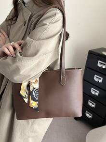 复古女士腋下包，大容量单肩包，新款时尚个性ins风手提包，带围巾 - 彩色 - 查看 9