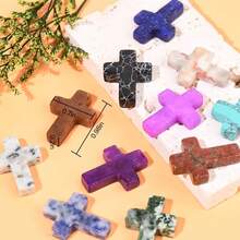 1pc Natural Crystal Cross Pendant, Jade Stone Cross Necklace Accessory, Christian Jesus Small Gift, Jesus' Love, New Year, Easter, Thanksgiving Small Gift - Multicolor - View 2