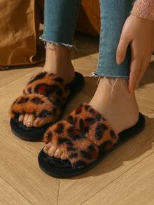 Modische Slip-On Pantoffeln für Damen, Leoparden-Muster minimalistische Lässig Stoff Pantoffeln, geeignet für Weihnachten, Strand, alle Jahreszeiten - Kamelfarben - Übersicht 11