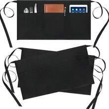 1pcs Server Aprons With 3 Pockets, Oil & Waitress Waiter Short Half Apron - màu đen - Xem 2