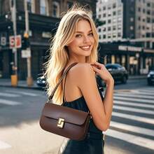 Bolso bandolera de piel suave para mujer, con correa de hombro ajustable y desmontable, y asa superior. Confeccionado en piel de alta calidad con finos detalles. Ideal para estudiar, para el tiempo  para viajes de negocios. Resistente y fácil de cuidar. - Café - Ver 4