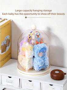 1pc Dustproof Plastic Desktop Storage Box, Jewelry Display Box, Rotating Covered Thickened Plastic Plush Doll Display Box - Multicolor - View 7