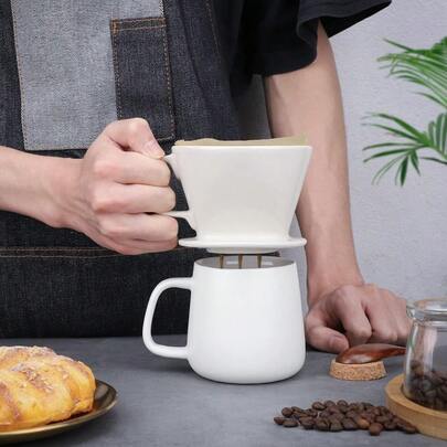 Segarty Pour Over Coffee Maker, Single Cup White Ceramic Coffee Dripper, Size No.2 Reusable Filter Cone Drip Holder Slow Brewer With 3 Holes Flat Bottom For Home, Office, Travel, Camping
