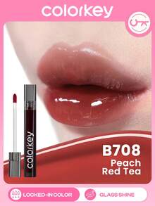 COLORKEY Mirror Gloss Lip Tint, Shiny Moisturizing Lip Gloss, Non-Sticky, Long-Lasting, Nourishing Lip Makeup. Liquid Lipstick, Super Hydrating Lip Gloss, Caring For Lips, Creating Exquisite Lip Makeup, Lipstick Lip Cosmetics Lip Plumper Lip Combo Brand Beauty Makeup Face Paint Cosmetic For Women Girls Perfect For Spring Summer Ideal For Y2K Fancy Fashion Suitable For 90s Makeup Birthday Mother'S Day Gift Rave Party Ready Best Color - B708 Peach Red Tea - 查看 1