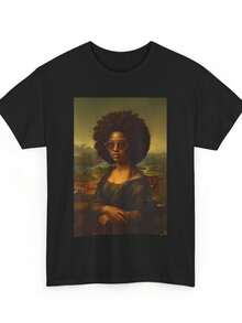 Black Mona Lisa Afro African American Month T-Shirt - 黑色 - 查看 1