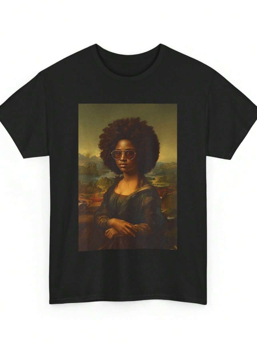Black Mona Lisa Afro African American Month T-Shirt - 黑色 - 查看 1