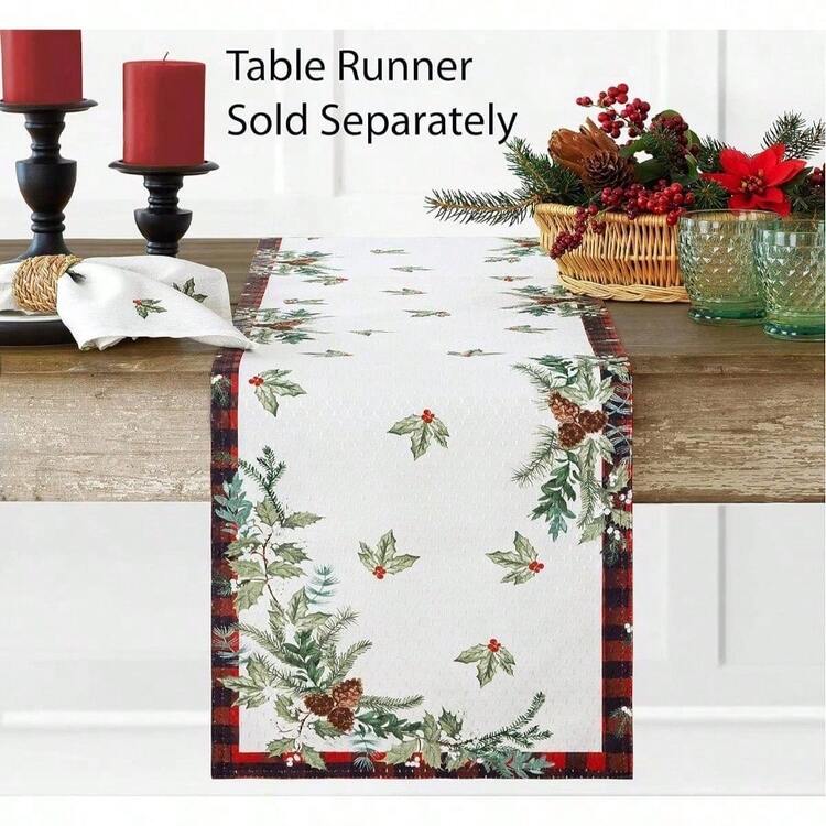 Aspen - Mantel de tela de Navidad, diseo de bfalo rojo y negro con borde de guirnalda, mantel de fcil cuidado, rectangular de 52x 70 pulgadas - 259,1 x 152,4 cm (Rectangular) - Añade 9