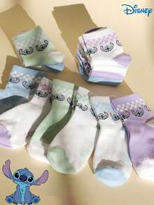 Disney 1/5/10 Pairs Stitch Cartoon Socks For Women, Girls, Men, Comfortable, Breathable, Moisture-Wicking, Odor-Resistant, Suitable For Daily Casual Wear, Back To School, Holidays, Christmas Gifts For Family, Friends, Students, Boyfriend/Girlfriend - Multicolor - View 6