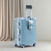 Luggage Set 20/24 Aluminum Frame Luggage Set With Cup Holder & Charge TSA Lock,Hardshell Zipperless Design Carry On And Checked Luggage Unisex (Model A – Black 20inch) - Màu xanh lam - Xem 11