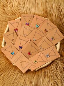 5/15 piezas Elegante conjunto de collares de cartón con lazo, corazón y rhinestones para mujeres, adecuado para citas, fiestas, bailes, festivales, cumpleaños y uso diario (sin caja) - Multicolor - Ver 5