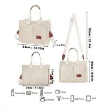 Lumbor37 Bolsa de Lona para Mujer con Hebilla, Tote Bag Cruzada para Oficina, Bolsillo con Cremallera Integrado, Viajes, Bolso Escuela - Blanco - Ver 6
