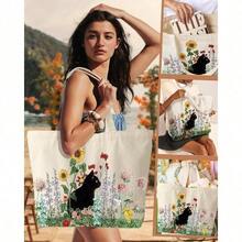 - Bolsa para mujer, bolsa de lona con cierre esttica reutilizable para gimnasio, viajes, trabajo - Gato de zacate - Ver 7