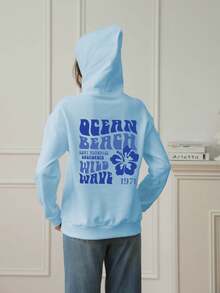 Tween-Mädchen Kapuzenpullover mit Thermofutter und Grafikdruck, warm und bequem für Herbst/Winter - Babyblau - Übersicht 2