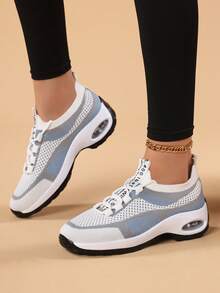 2026 Lightweight Breathable Mesh Running Shoes For Women, Shock-Absorbing Air Cushion Sole, Casual Versatile Fitness Sneakers, Fashionable Color Blocking Sports Shoes - Baby Blue - View 5