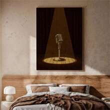 1 Pc Vintage Microphone Canvas Wall Art, Spotlight Stage Music Print, Retro Jazz Singer Artwork, Gift For Musicians Or Recording Studio Decor, Wall Decor, Modern Minimalist Style Posters, Living Room And Room Decoration, Bathroom Decoration, Ideal Gift, No Frame - Multicolor - View 10