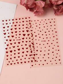 2片迷你心形美甲贴纸，3D自粘闪亮心形美甲贴，红色心形设计，是情人节浪漫美甲装饰的理想之选 - 彩色 - 查看 3