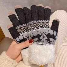 Women's Winter Warm Touchscreen Gloves - Snowflake & Fleece Design, Elastic Fit For Cycling, Casual Outdoor & Christmas, Cold-Proof Equipment - Multicolor - View 8