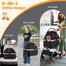 3-In-1 Pet Stroller W/ Removable Carrier Sun Shade Removable Pad Safety Belt - Black - View 8