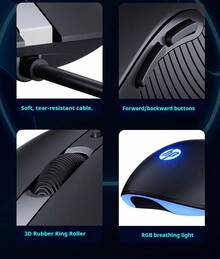 Chuột có dây chính hãng HP, hoạt động êm ái, có đèn nền, điều chỉnh 4 tốc độ, phù hợp cho chơi game thể thao điện tử, máy tính xách tay, máy tính để bàn, máy tính văn phòng, chuột chơi game cơ học. - Phiên bản âm thanh màu xám sương mù - Xem 3