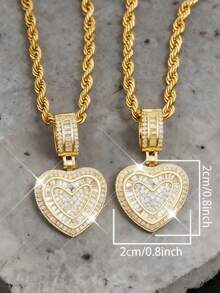 1pc Gold Plated Heart Pendant Necklace Women Men Vintage Fashion Twist Necklace Daily Wear Music Festival Hip Hop Jewelry Gift For Girlfriend Wife Couple