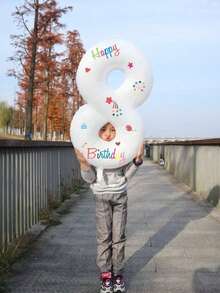 1pc32 Inch White Birthday Digital Smiling Face Daisy Aluminum Film Balloon Baby Birthday Photo Prop Digital Decoration Internet Celebrity Sun - Multicolor - View 13