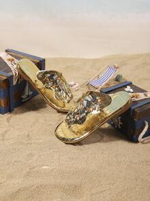 Girls' Fashion Slippers, New Summer Design With Embroidered Butterfly, Stylish, Generous, Lightweight And Flat - Gold - View 7