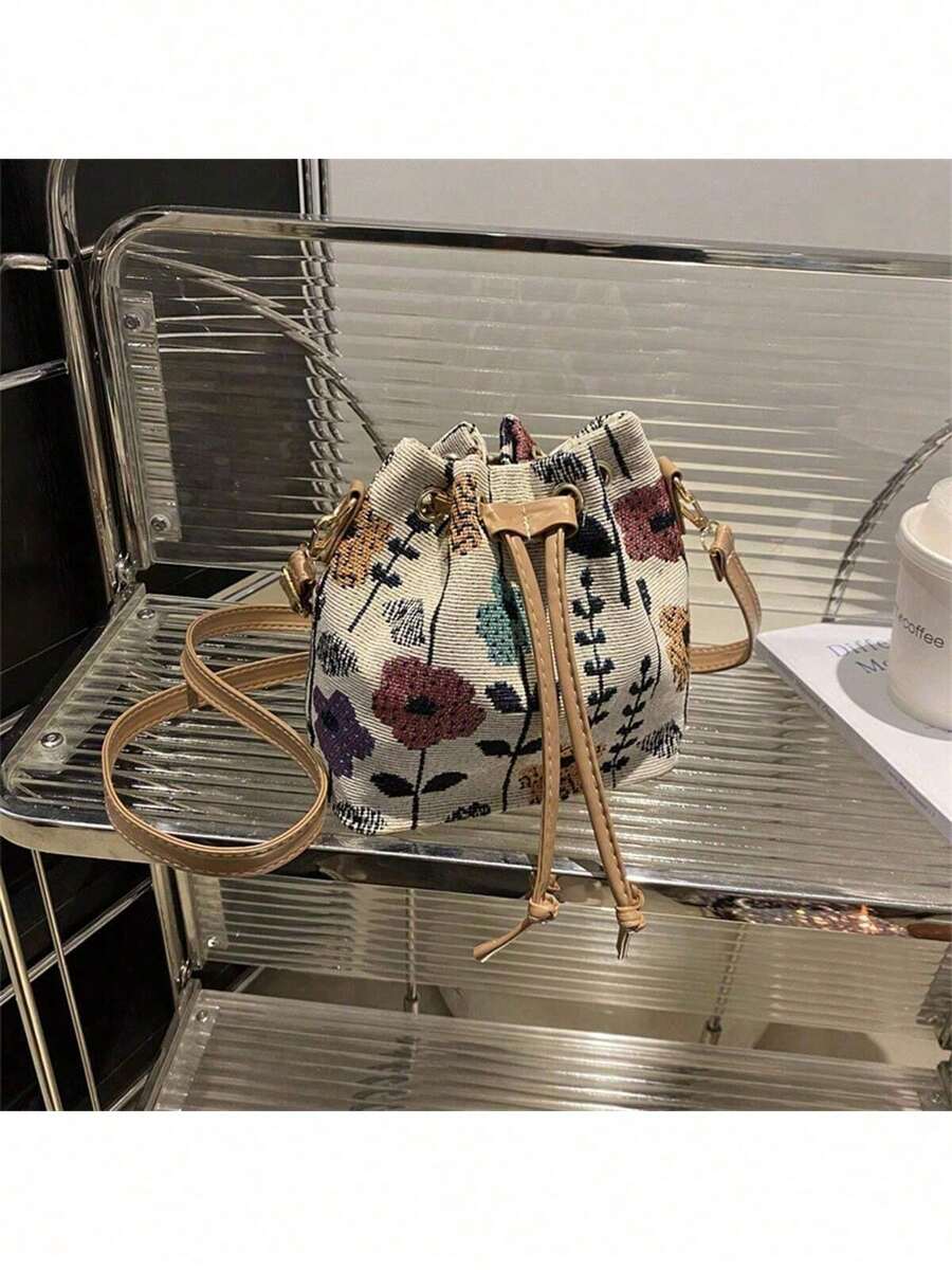Cute Women Bucket Bag, Adorable Floral Handbag, Flower Wallet, Mini Embroidered Boho Style Bag, Drawstring Wallet, Crossbody Bag, Mini Bag - Multicolor - View 1