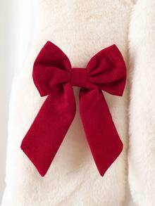 2件套女童纯色毛绒蝴蝶结无袖背心+灯芯绒休闲连衣裙套装，秋季 - 紅色 - 查看 4