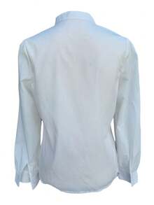 Fashionable Solid-Color Casual Polyester Button Embroidery Patchwork White Women's Long-Sleeved Shirt,Suitable For All-Season Home Daily Commuting Spring - White - View 4