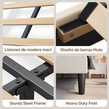 Double Bed Base, Full Size And Queen Size Headboard Base, Footboard With Tufted Wings, Wooden Slat Support, No Box Spring Needed, Gray - 杏色 - 查看 8
