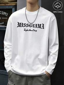 Men's New Low-Cut Long Sleeve T-Shirt With Print Pattern, Versatile And Comfortable For Fall/Winter