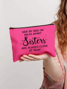 1 pièce Sac de maquillage "Soul Sister", design réconfortant "Les sœurs sont toujours proches du cœur", pochette de cosmétiques en lin avec design en forme de cœur, cadeau parfait pour les sœurs, les meilleures amies et les essentiels de voyage, citation "À mes côtés, à des miles de distance", organisateur compact et élégant, sac de voyage pour maquillage, pour mariage, anniversaire, Noël et Thanksgiving - Multicolore - Voir 4