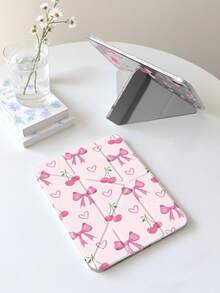 Pink Bow Cherry Dual-Sided Acrylic Crystal Protective Case, Suitable For  10th Gen,  10.2/Mini 6/Mini 7/9.7", Galaxy Tab A9 Plus, 3+Y Foldable Tablets, Anti-Bending, Silicone Reinforced Corners, Auto Wake/Sleep, Built-In Pencil Slot, Multi-Angle Kickstand - Perfect Daily Protection, Ideal Holiday Gift - 彩色 - 查看 3