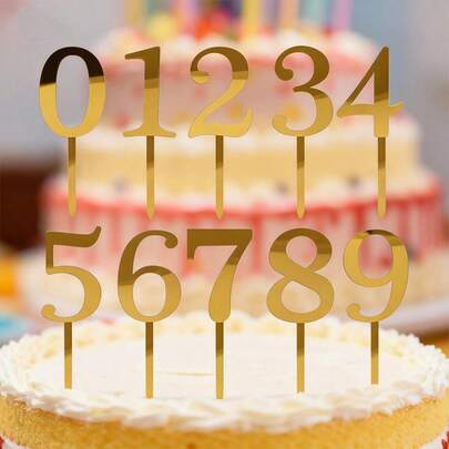 0-9数字蛋糕装饰牌，闪亮亚克力数字蛋糕装饰牌，生日派对蛋糕装饰牌，婚礼周年纪念蛋糕装饰牌