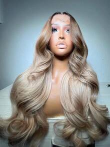 Ombre Blonde Body Wave Human Hair Wig With Dark Root Pre Plucked With Natural Hairline 180 Density 13x4 HD Transparent Lace Frontal Wig Human Hair Free Parting Ombre Blonde Water Wave Glueless Wigs For Daily Party Use - 根植與漸變 - 查看 1
