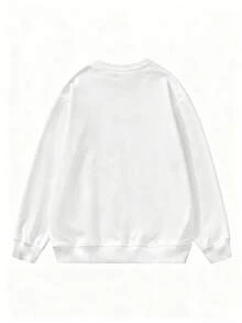 女士休闲宽松笑脸卡通印花圆领卫衣，适合秋冬季穿着 - 白色 - 查看 4