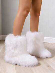 New Winter Warm Plush Faux Fur Snow Boots For Women - White Ankle Booties With Soft Lining, Cozy Slip-On Design For Cold Weather Outdoor & Indoor Wear Unisex Short Ankle Faux Raccoon Fur Snow Boots - Solid Classic Color, Super Smooth Fur Touches The Ground, Perfect For Christmas & Halloween, Y2K Style! Y2K Fashion Men's & Women's Snow Boots - Faux Raccoon Fur, Silky Smooth Floor-Reaching Fur, Solid Classic Shade, Ideal For Christmas & Halloween! Short Ankle Unisex Snow Boots With Faux Raccoon Fur - Solid Classic Color, Ultra-Smooth Fur Hits The Ground, Must-Have For Christmas & Halloween, Edgy Y2K Vibe! Christmas & Halloween Essential Faux Raccoon Fur Snow Boots (Unisex) - Solid Classic Hue, Smooth Fur Touches The Floor, Stylish Y2K Look! Y2K Short Ankle Snow Boots For Men & Women - Faux Raccoon Fur, Super Smooth Floor-Length Fur, Solid Classic Color, Great For Christmas & Halloween Celebrations! - 純白色 - 查看 4